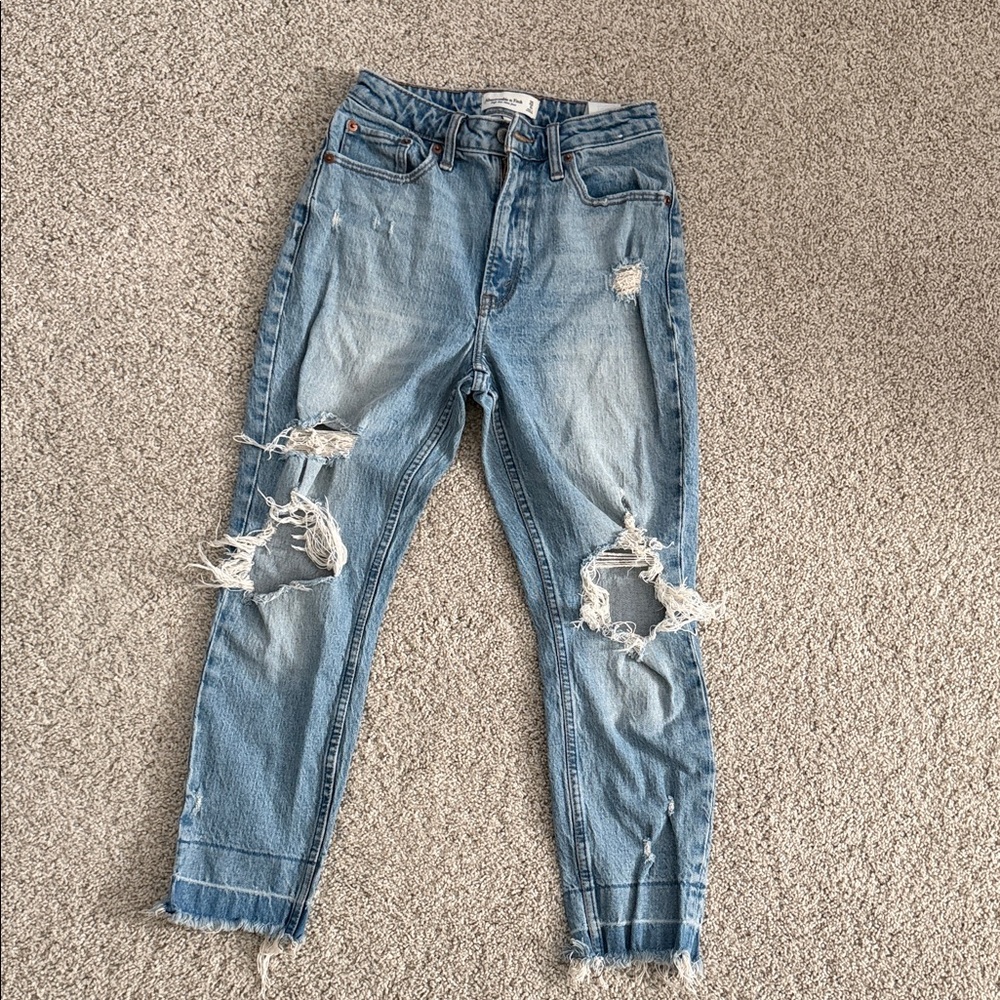 Abercrombie & Fitch Light Blue Ripped Cropped Jeans